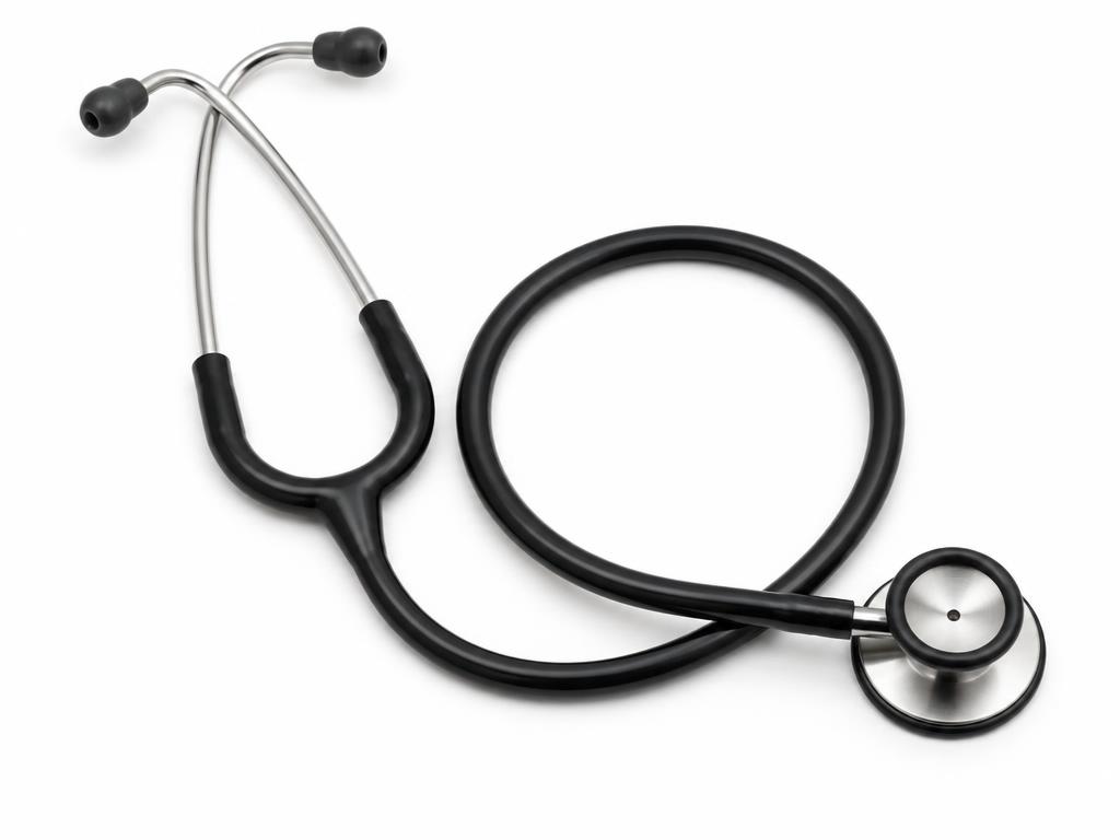 A classic stethoscope on a clean white background