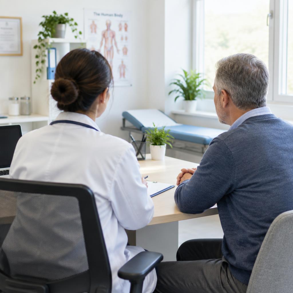 A doctor in consultation with a mature male patient